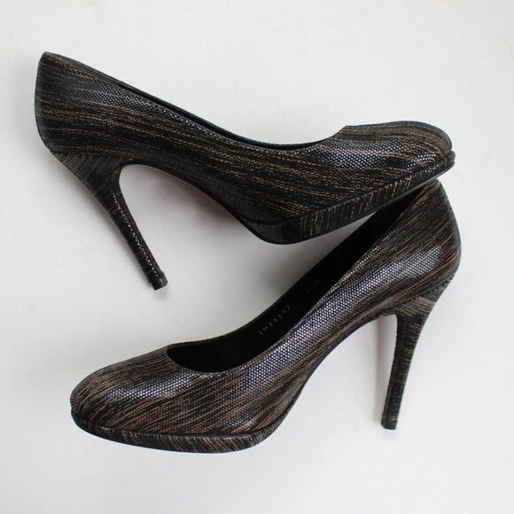 Stuart Weitzman Soft Leather Platform Black Brown Heels Pumps Round Toe Size 8.5 - Picture 6 of 8